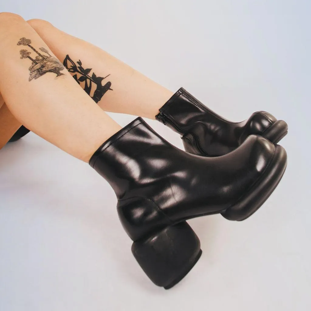 Bubble Heel Boot Black Vegan Leather