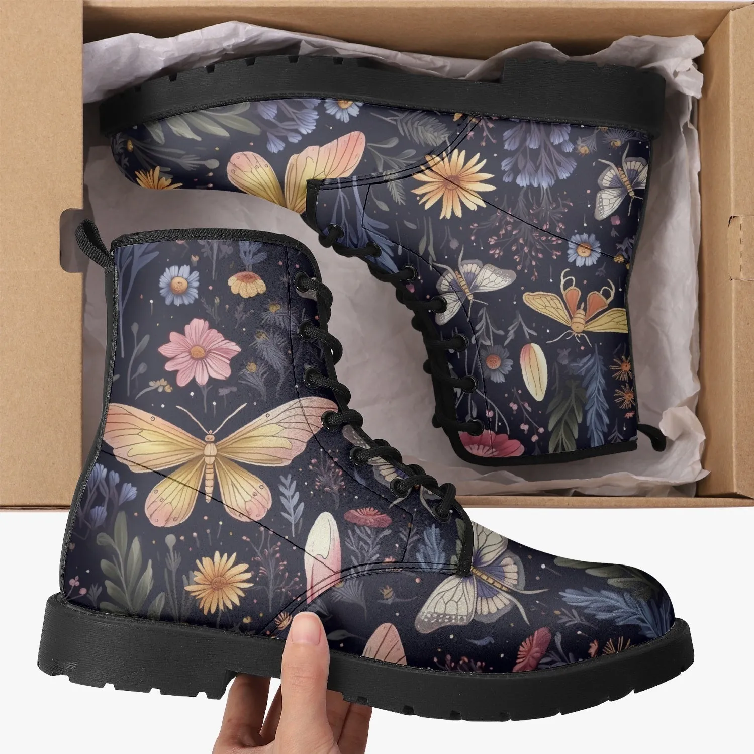 CottageCore Vegan Leather Boots - Floral ForestCore Boots (JPCC1)