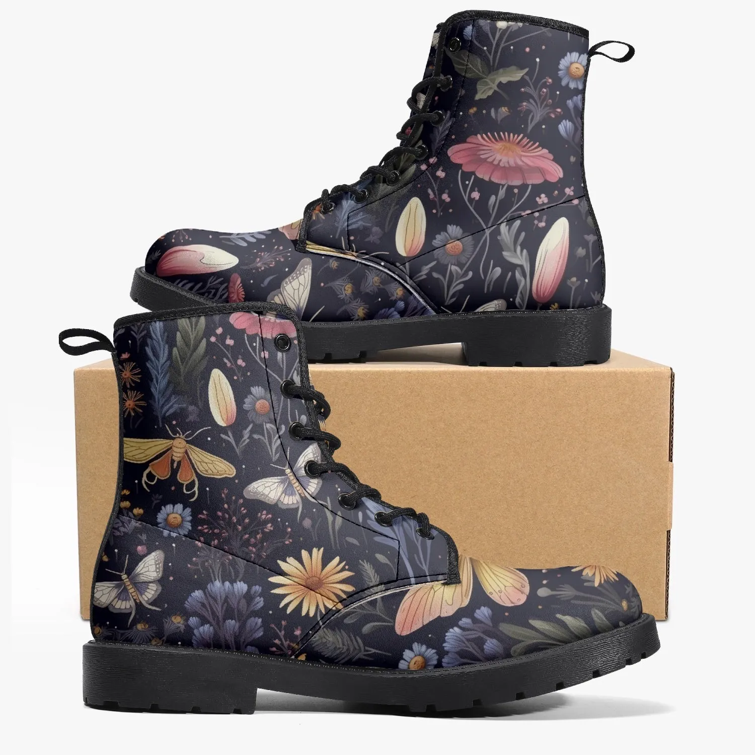 CottageCore Vegan Leather Boots - Floral ForestCore Boots (JPCC1)