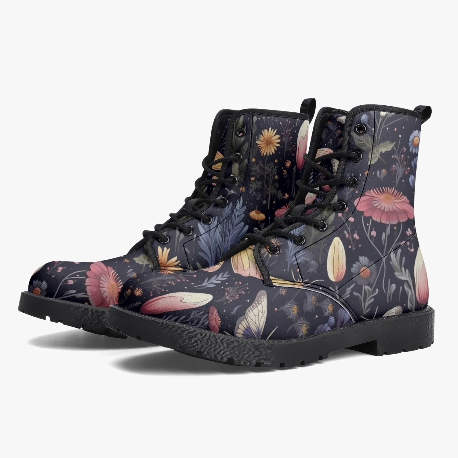 CottageCore Vegan Leather Boots - Floral ForestCore Boots (JPCC1)