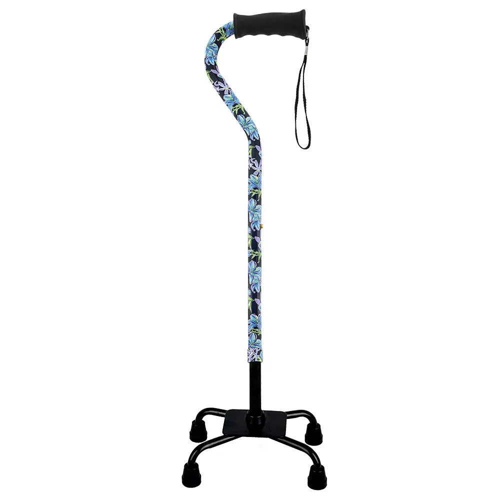 Dark Blue Vivienne May Convertible Quad Base Walking Cane with Comfort Grip - Adjustable Shaft
