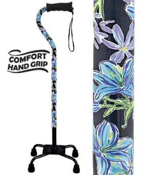 Dark Blue Vivienne May Convertible Quad Base Walking Cane with Comfort Grip - Adjustable Shaft