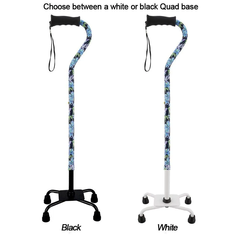 Dark Blue Vivienne May Convertible Quad Base Walking Cane with Comfort Grip - Adjustable Shaft