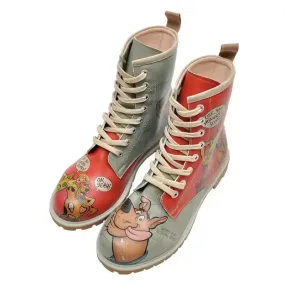 DOGO - Women Vegan Leather Red Long Boots - Warner Bros Hungry Doo Scooby Doo Design