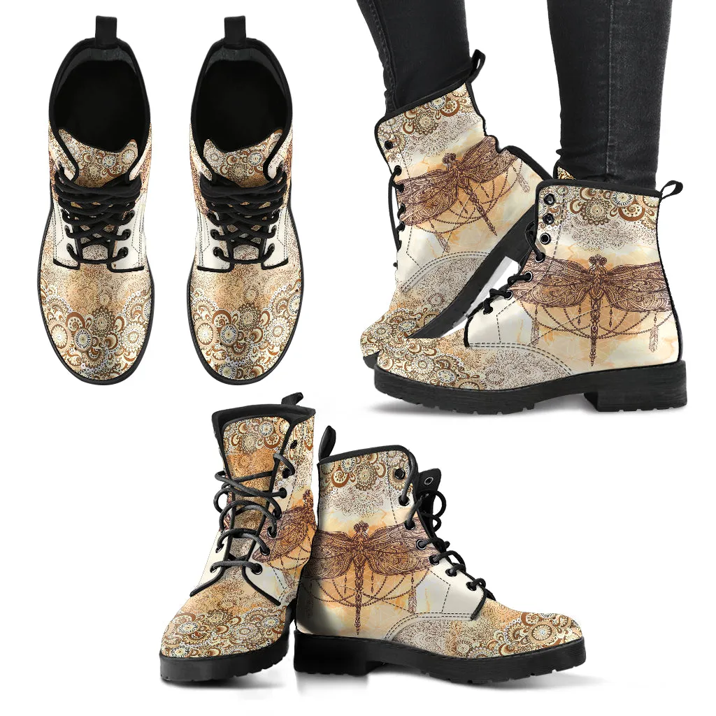 Dragonfly Paisley Handcrafted Women's Vegan Leather Combat Boots