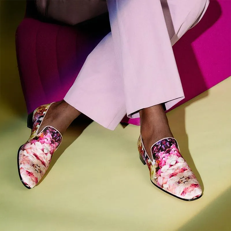 Flat Multicolor Loafers Flower Slip-ons