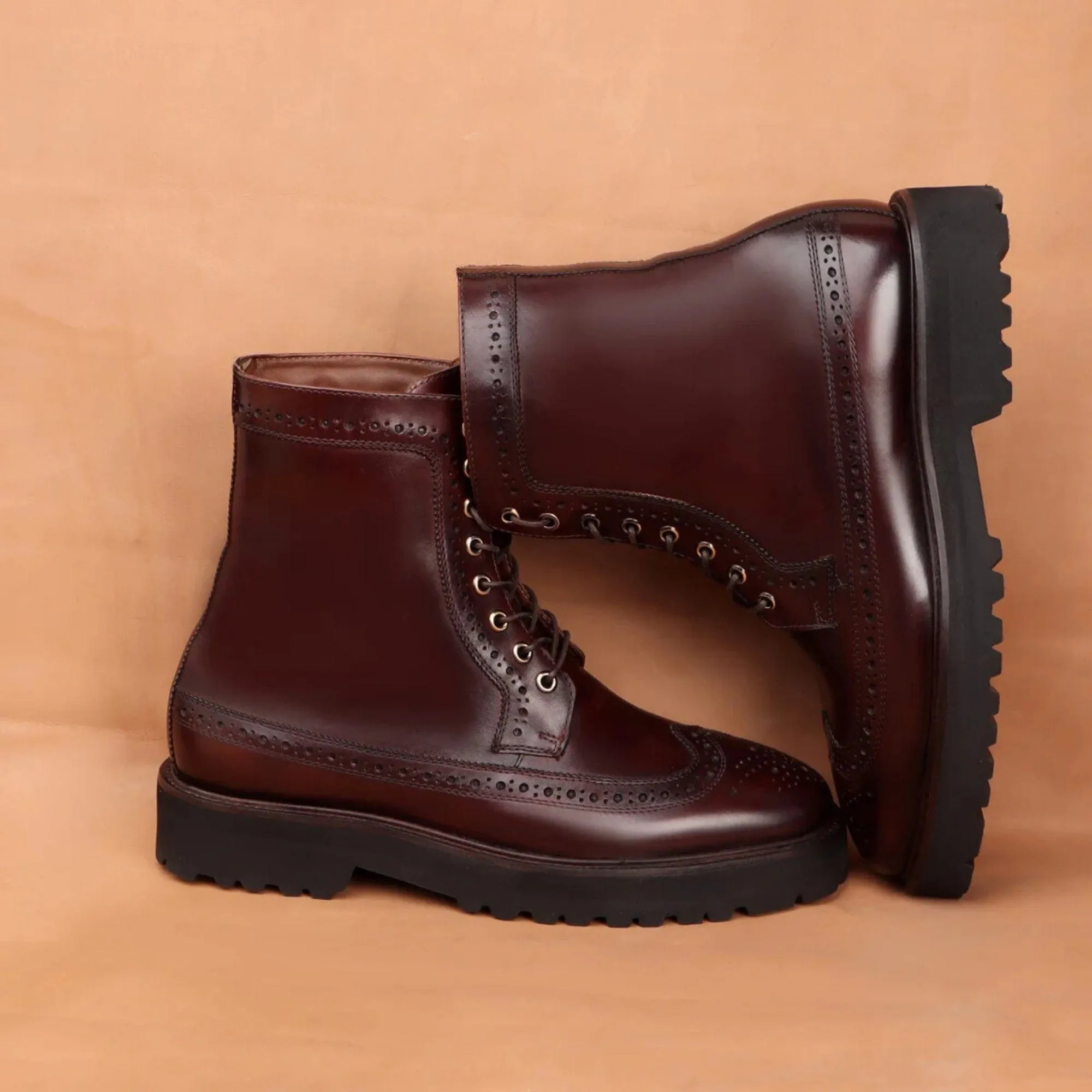 Handmade Custom Oxblood Calf Leather Mens Boot