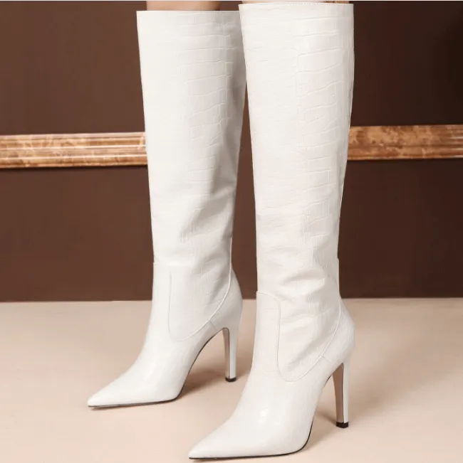 Leather Point Toe Knee High Knight Boots