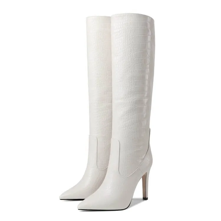 Leather Point Toe Knee High Knight Boots
