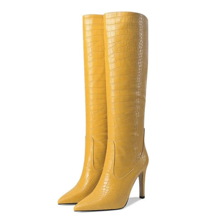 Leather Point Toe Knee High Knight Boots