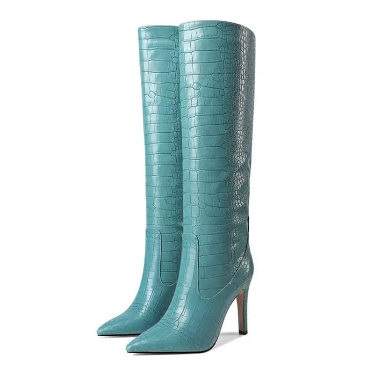 Leather Point Toe Knee High Knight Boots