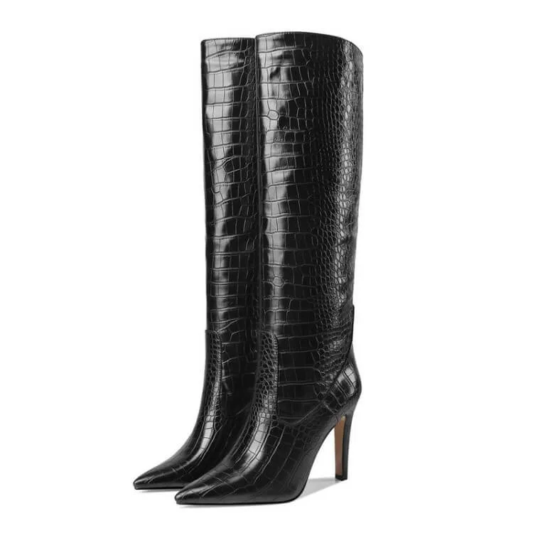 Leather Point Toe Knee High Knight Boots