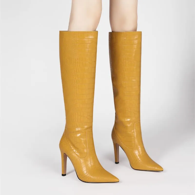 Leather Point Toe Knee High Knight Boots