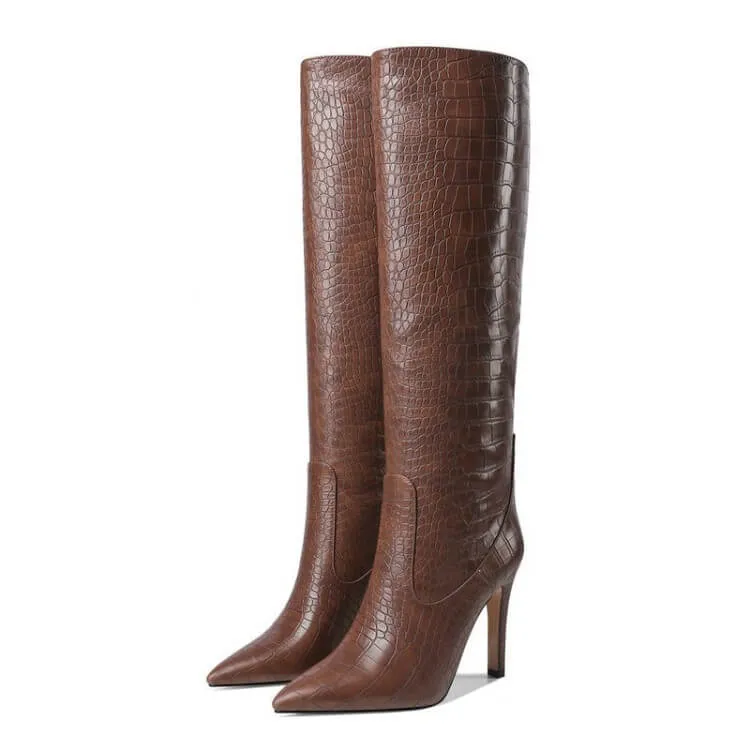 Leather Point Toe Knee High Knight Boots