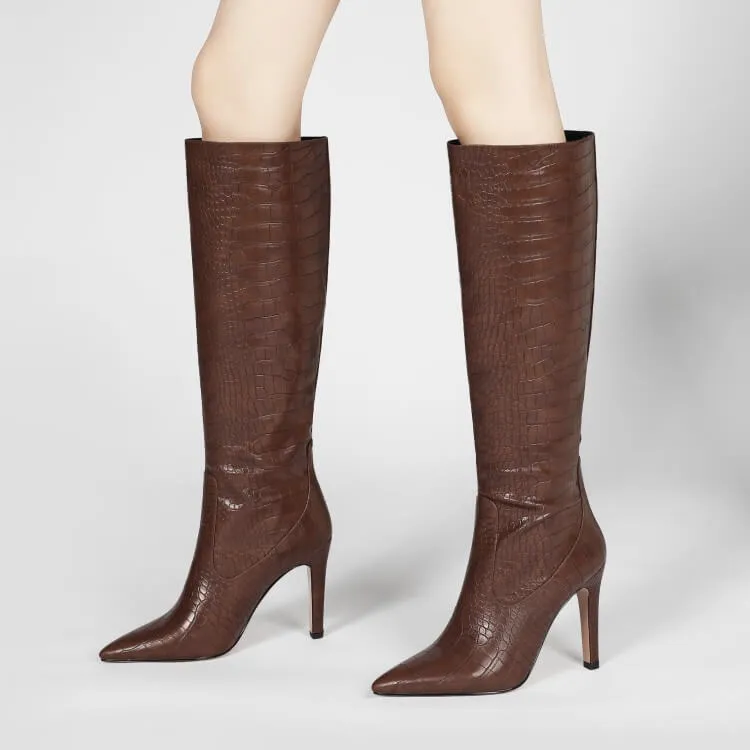 Leather Point Toe Knee High Knight Boots