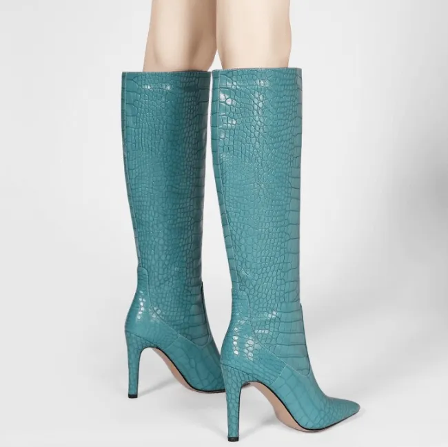 Leather Point Toe Knee High Knight Boots
