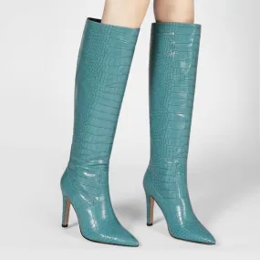 Leather Point Toe Knee High Knight Boots