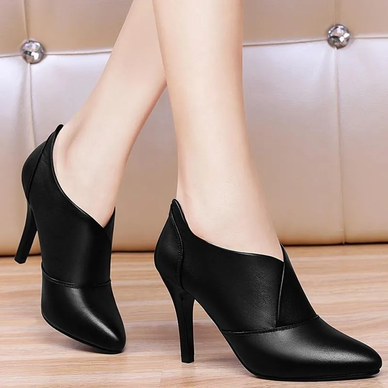 Leather Pointed Toe Ankle Boots