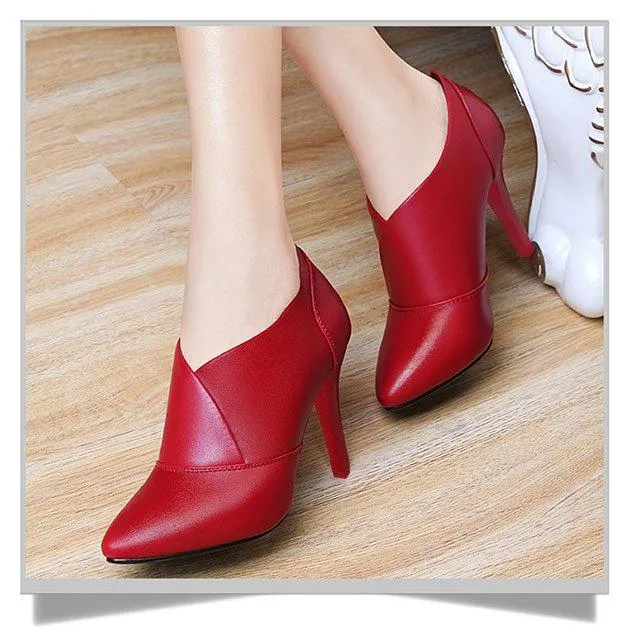 Leather Pointed Toe Ankle Boots