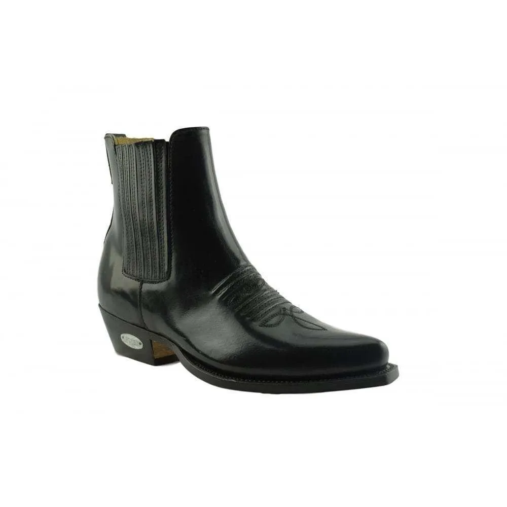 Loblan 298 Black High Shine Leather Cowboy Western Boots Clelsea Ankle Boot