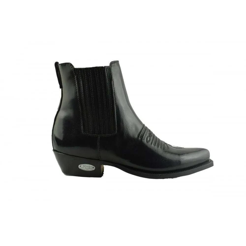 Loblan 298 Black High Shine Leather Cowboy Western Boots Clelsea Ankle Boot