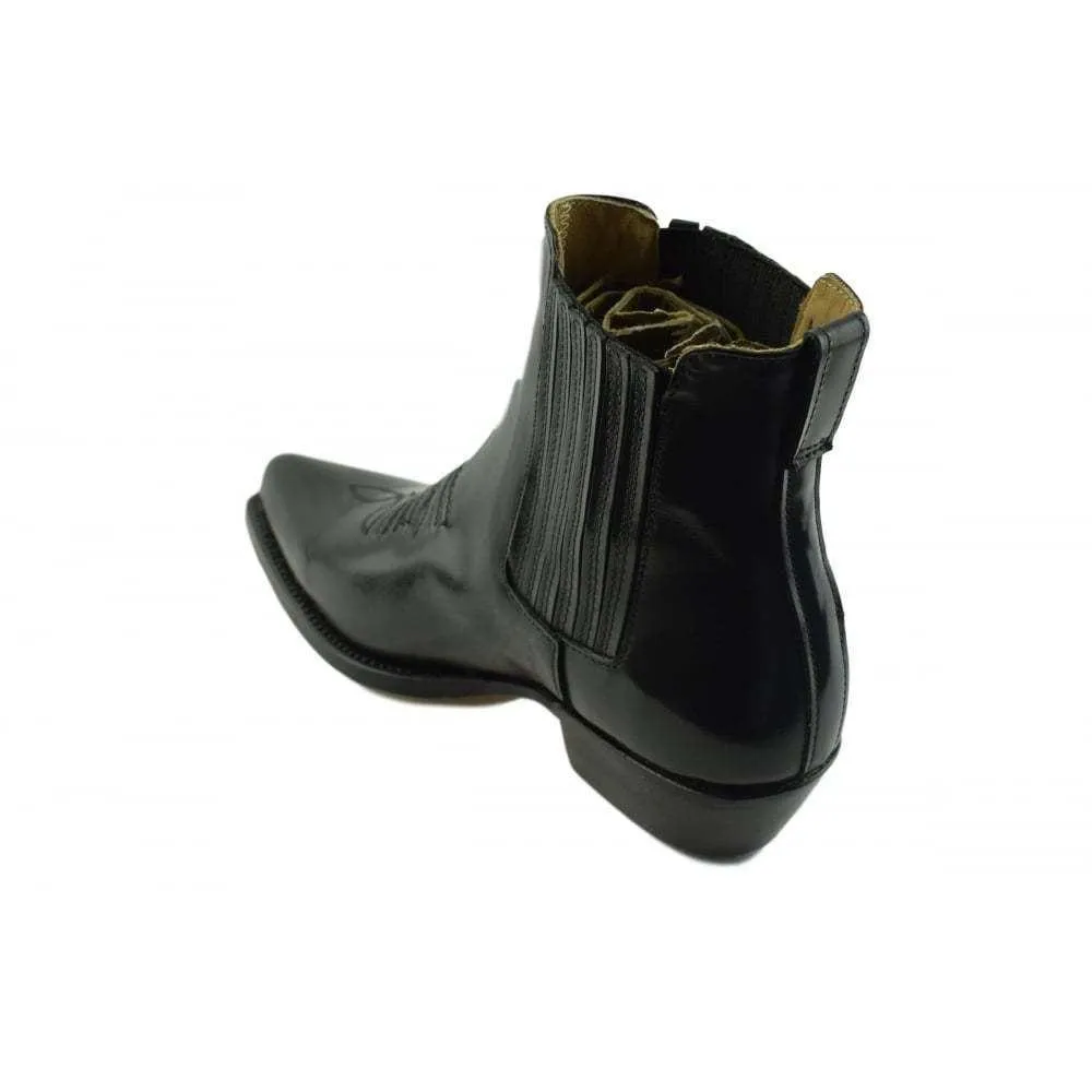 Loblan 298 Black High Shine Leather Cowboy Western Boots Clelsea Ankle Boot
