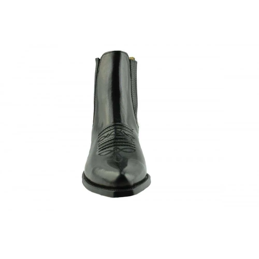 Loblan 298 Black High Shine Leather Cowboy Western Boots Clelsea Ankle Boot