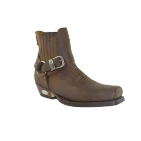 Loblan 515 Leather Brown Cowboy Boots Biker Western Square Toe Ankle Boot