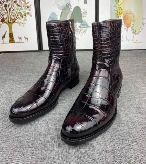 Mens Boots ,Crocodile Boots,Crocodile Shoes , Mens Crocodile Leather Side Zipper Boots