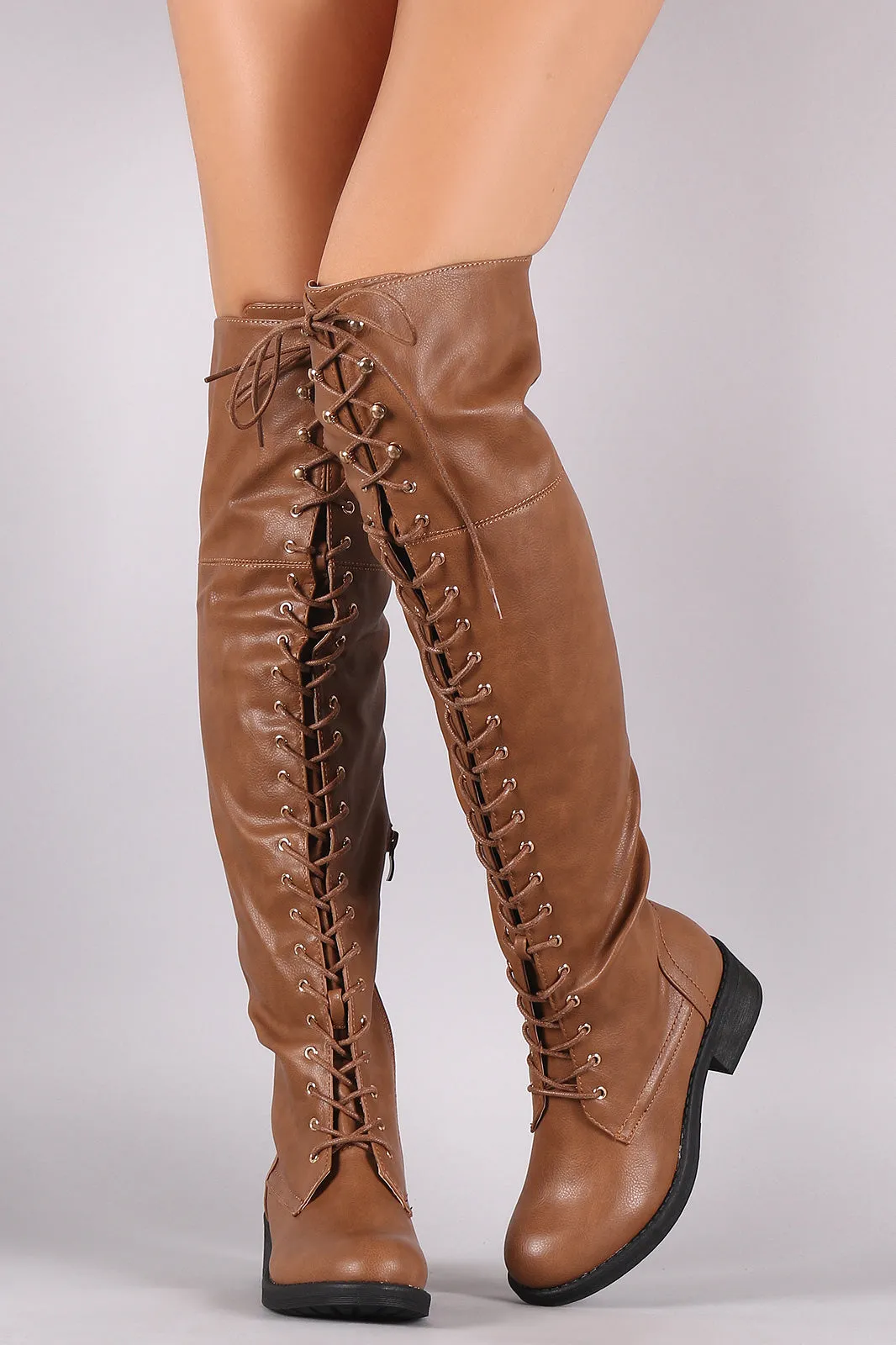 Pebbled Vegan Leather Lace-Up OTK Riding Boots