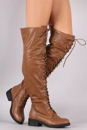 Pebbled Vegan Leather Lace-Up OTK Riding Boots