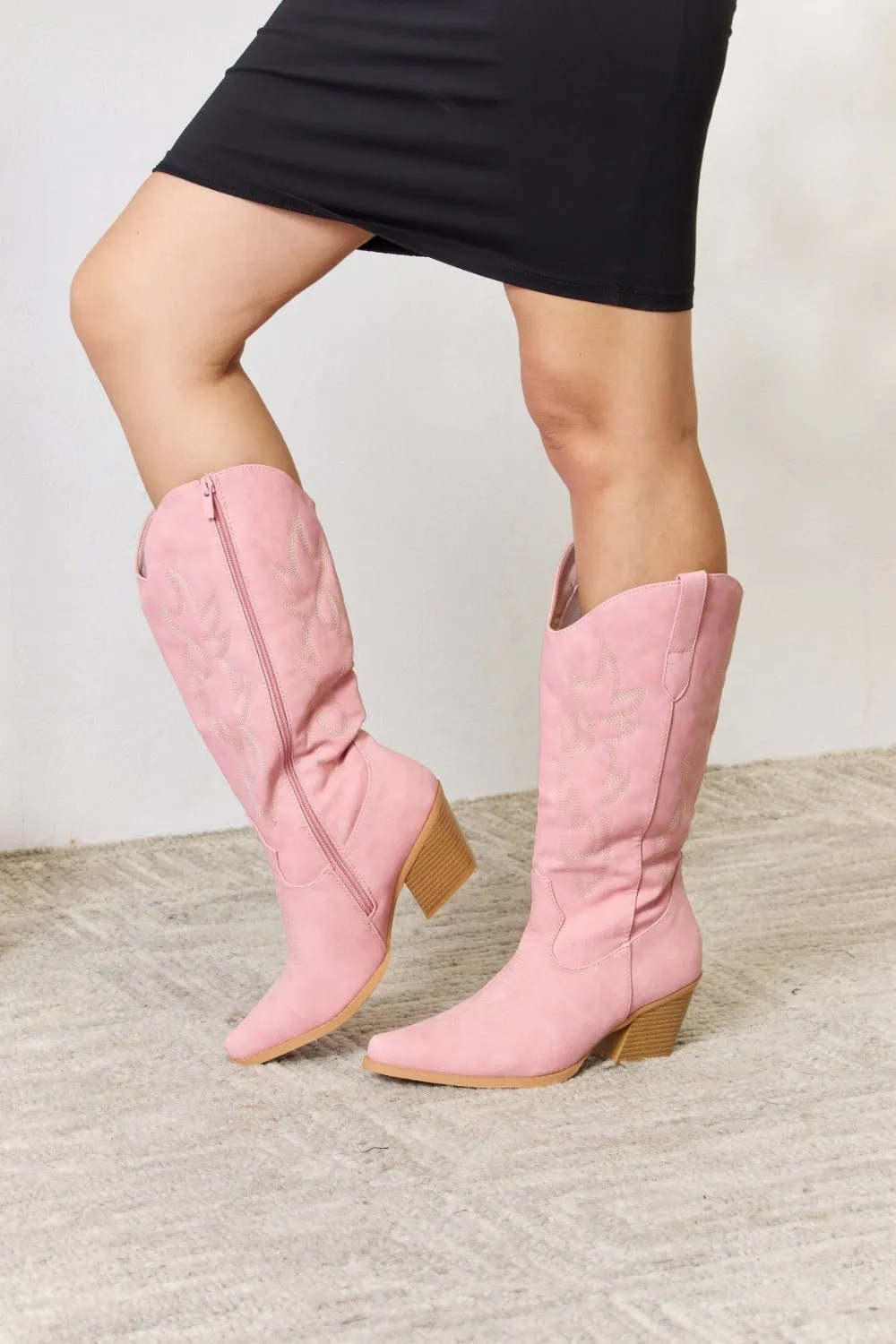 Pink Vegan Leather Knee High Cowgirl Boots
