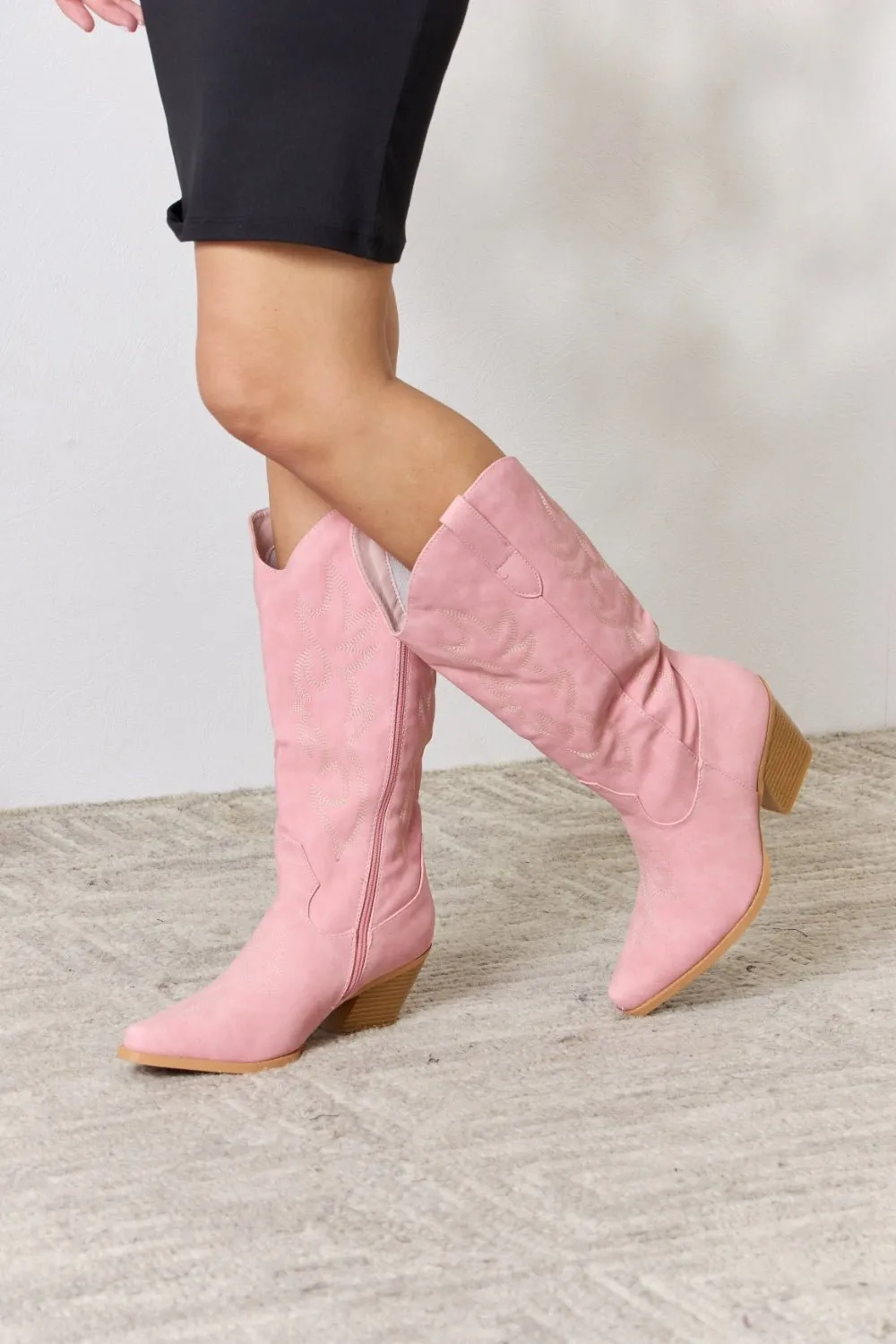 Pink Vegan Leather Knee High Cowgirl Boots