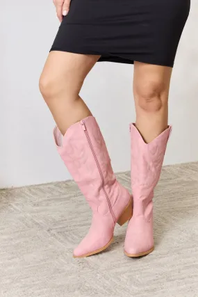 Pink Vegan Leather Knee High Cowgirl Boots