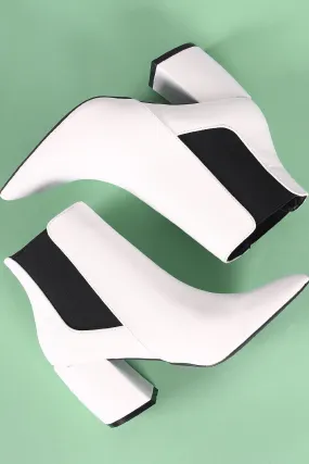 Qupid Pointy Toe Elastic Gore Chunky Heeled Booties