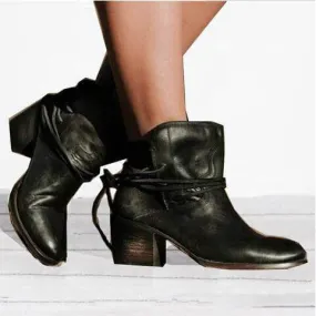 Round Toe Low Heel Ankle Boots