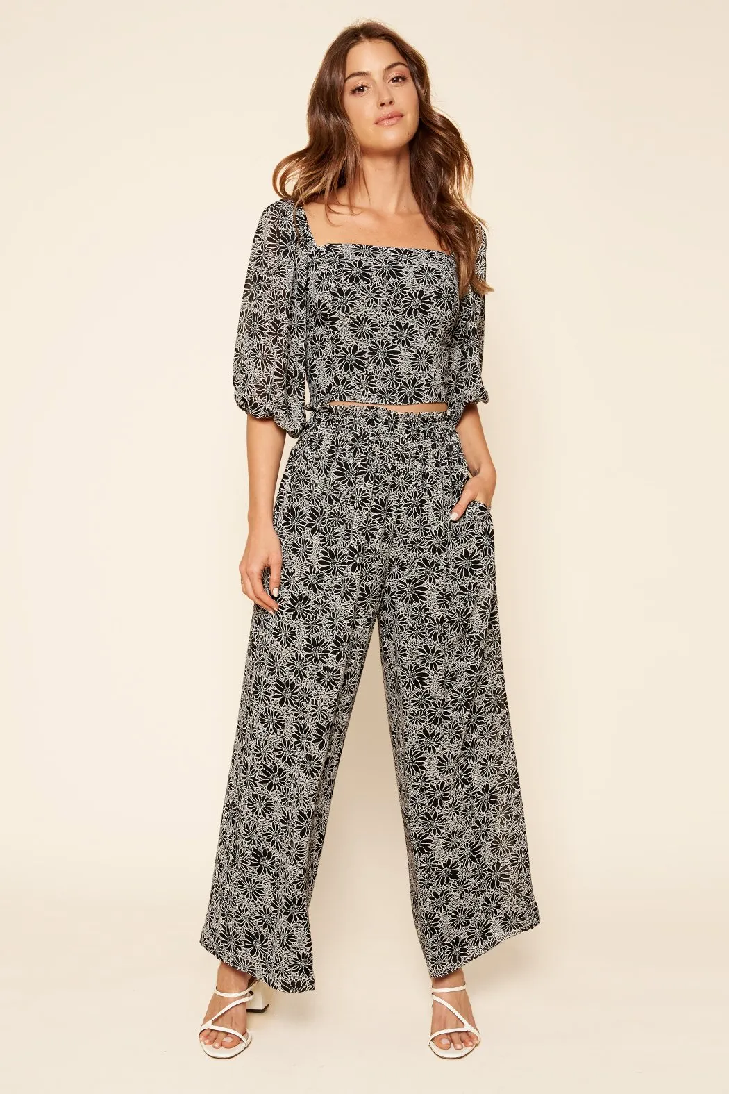 Senna Floral Smock Back Convertible Balloon Sleeve Top