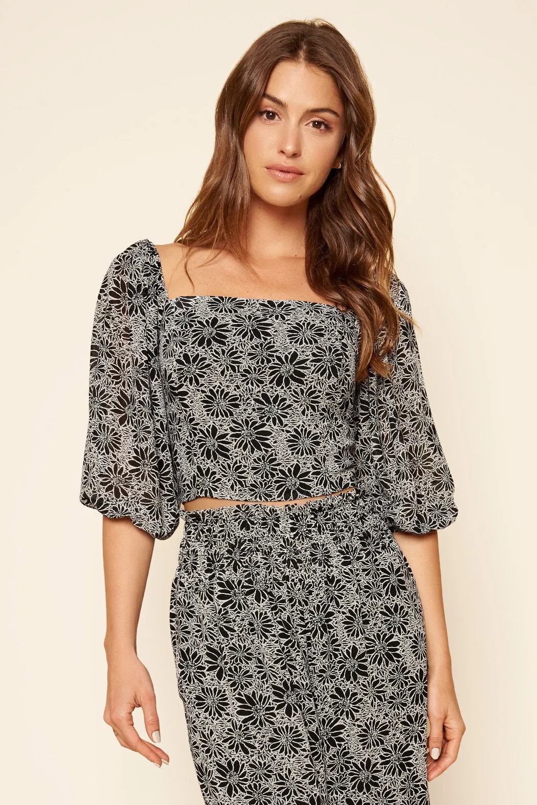 Senna Floral Smock Back Convertible Balloon Sleeve Top