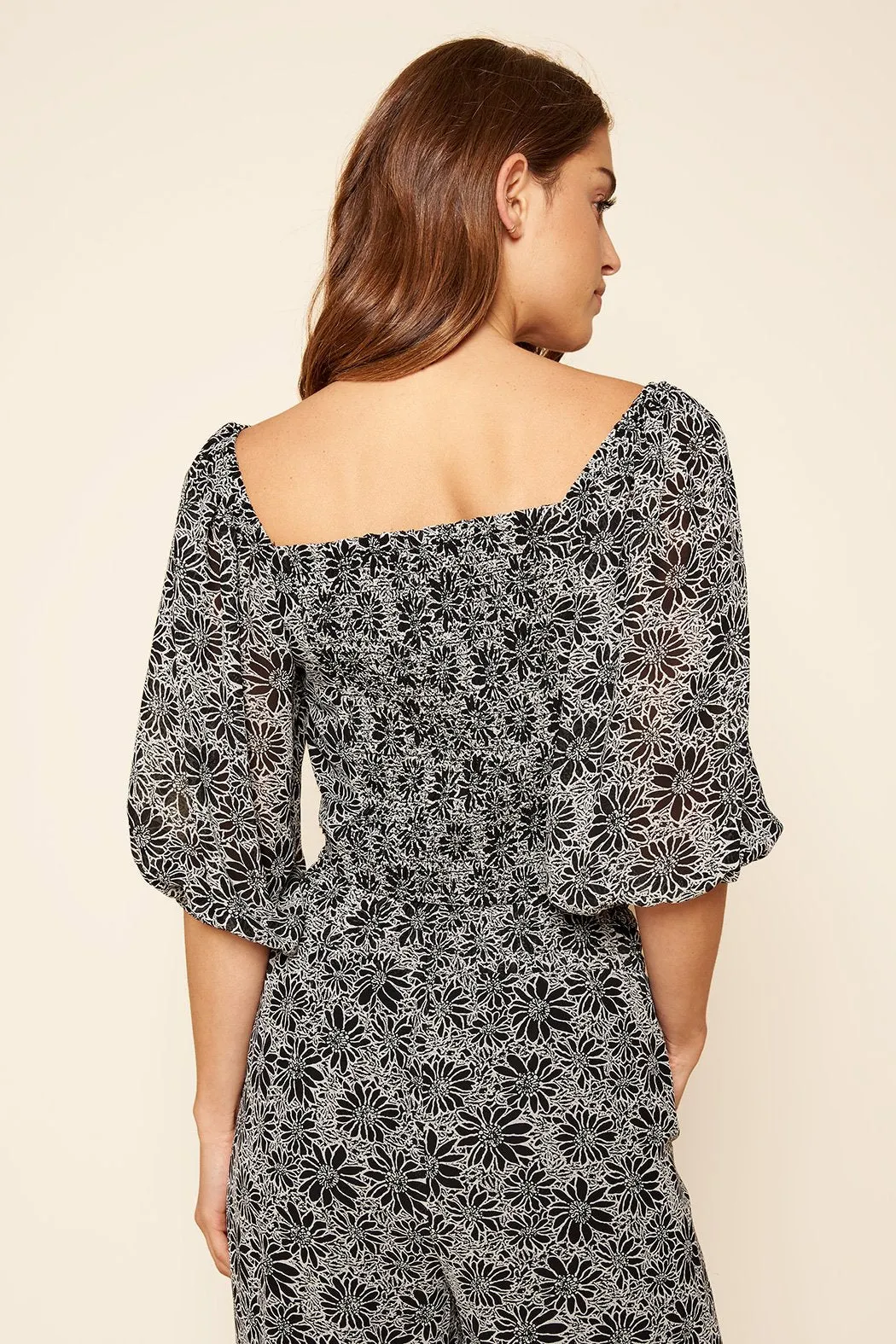 Senna Floral Smock Back Convertible Balloon Sleeve Top