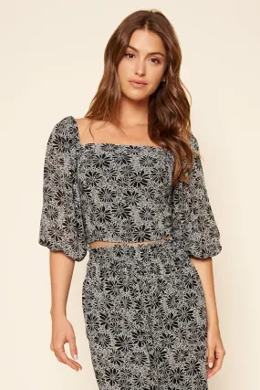Senna Floral Smock Back Convertible Balloon Sleeve Top