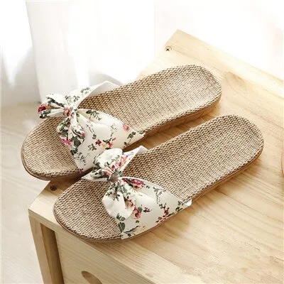 Summer Women’s Flat Bow Linen Slippers – Soft Non-Slip Anti-Odor Home Shoes