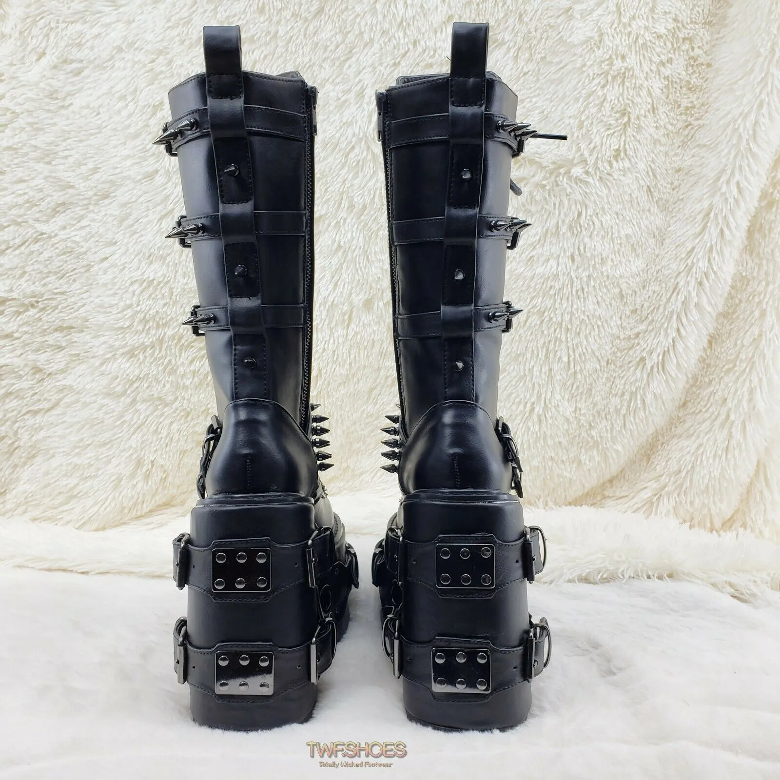 Swing 327 Black Knee Boot 5.5" Platform Studs & Spikes Goth Rave Boot Restock NY