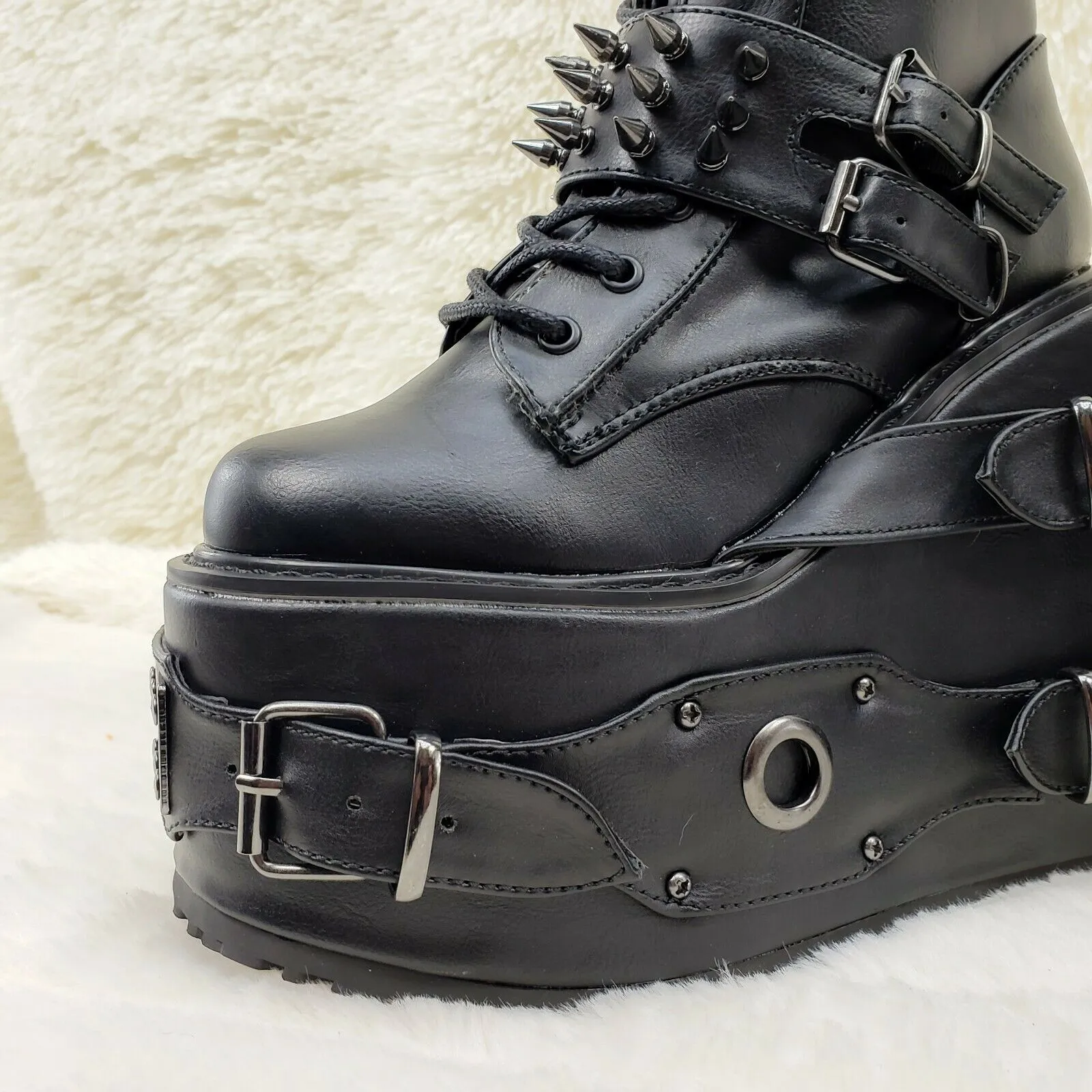 Swing 327 Black Knee Boot 5.5" Platform Studs & Spikes Goth Rave Boot Restock NY