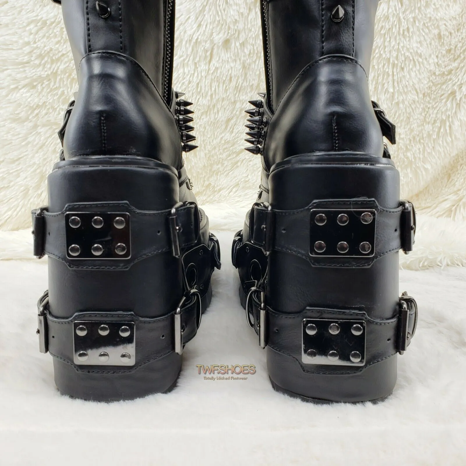 Swing 327 Black Knee Boot 5.5" Platform Studs & Spikes Goth Rave Boot Restock NY