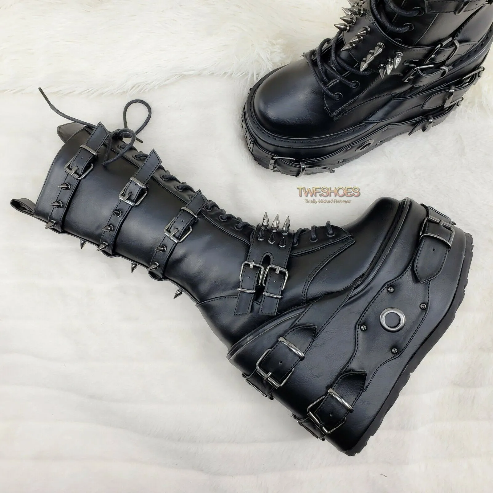 Swing 327 Black Knee Boot 5.5" Platform Studs & Spikes Goth Rave Boot Restock NY