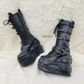 Swing 327 Black Knee Boot 5.5" Platform Studs & Spikes Goth Rave Boot Restock NY