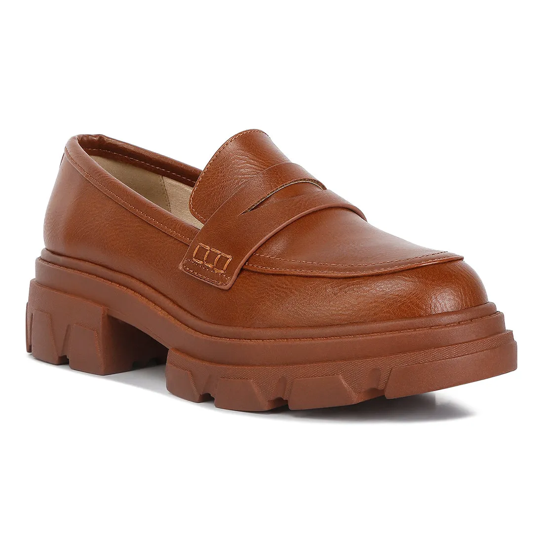 Wagon Platform Heel Loafers In Tan