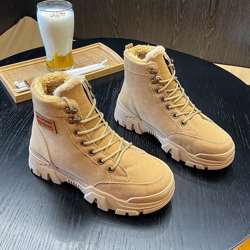 Women Snow Boots Beige Plush Warm Fur Causal Boots Shoes