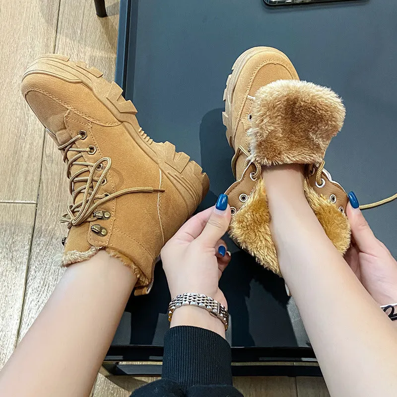 Women Snow Boots Beige Plush Warm Fur Causal Boots Shoes