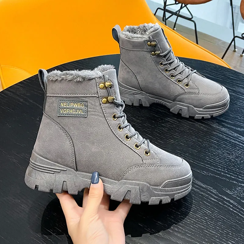 Women Snow Boots Beige Plush Warm Fur Causal Boots Shoes
